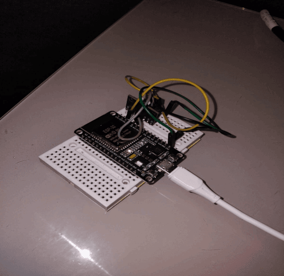 Edge device: ESP32 with an MPU6050 accelerometer on a breadboard